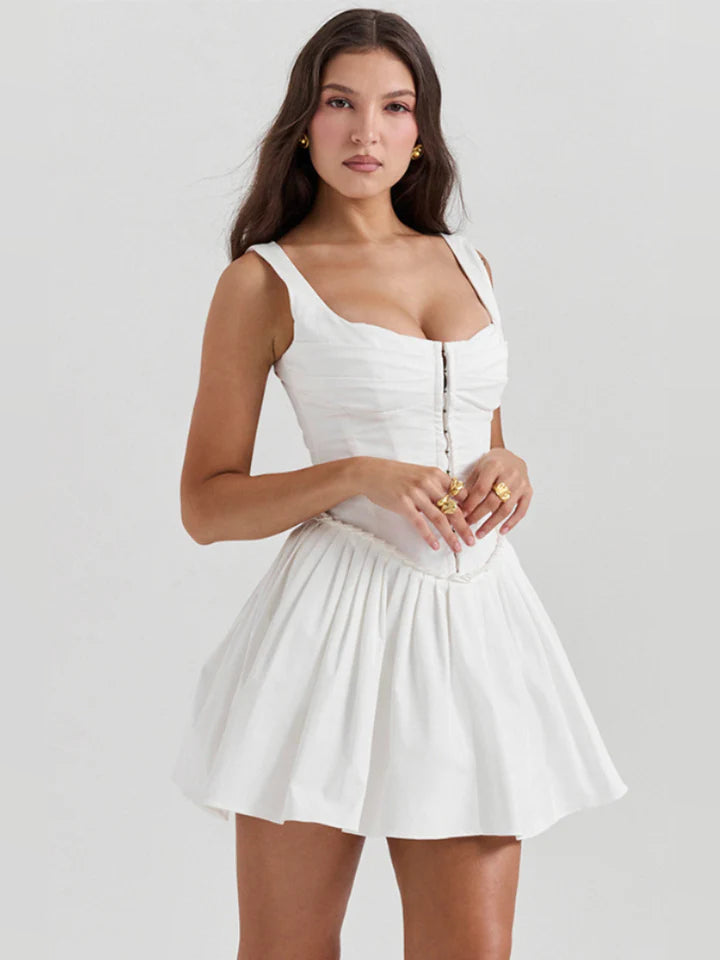 Orange mini homecoming dress, alternate view showing the bodice and skirt