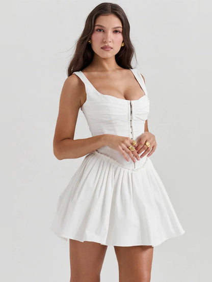 Orange mini homecoming dress, alternate view showing the bodice and skirt