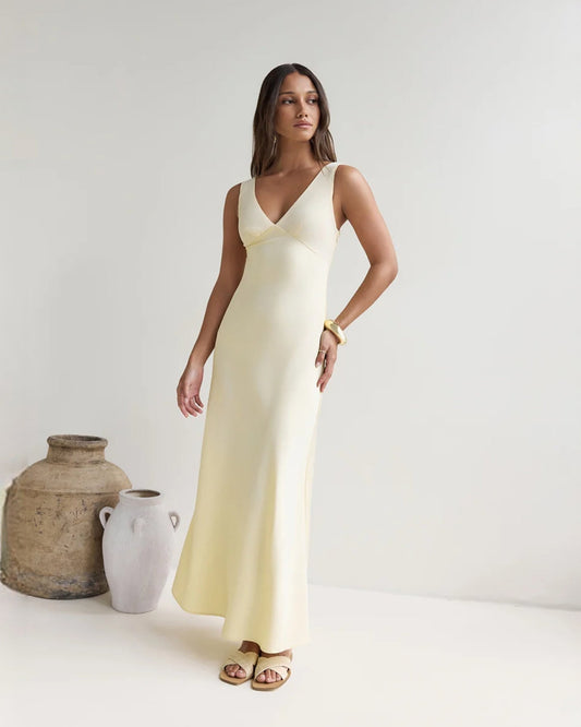 sleeveless satin a-line maxi bridesmaid dress - image 2
