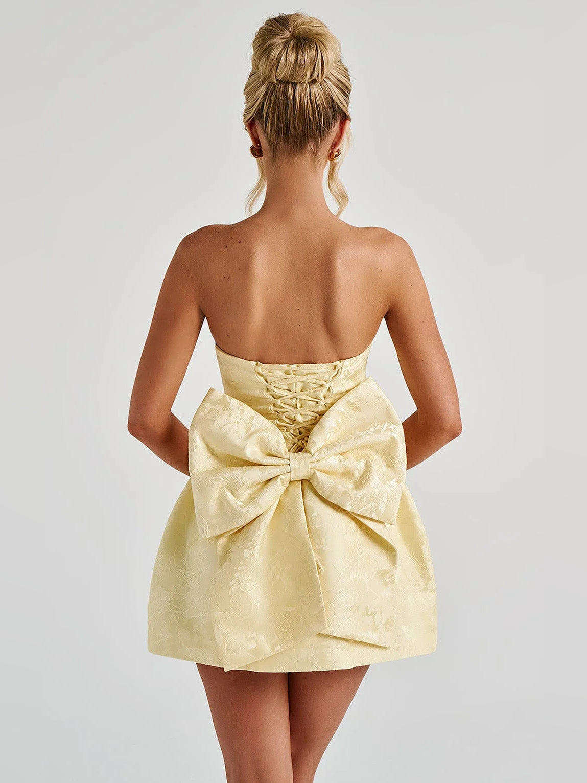 Lemon mini homecoming dress, alternate view showing the bodice and skirt