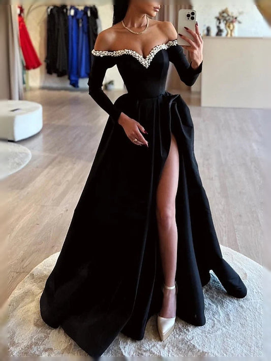 Black floor-length prom dress, alternate view showing the bodice and skirt