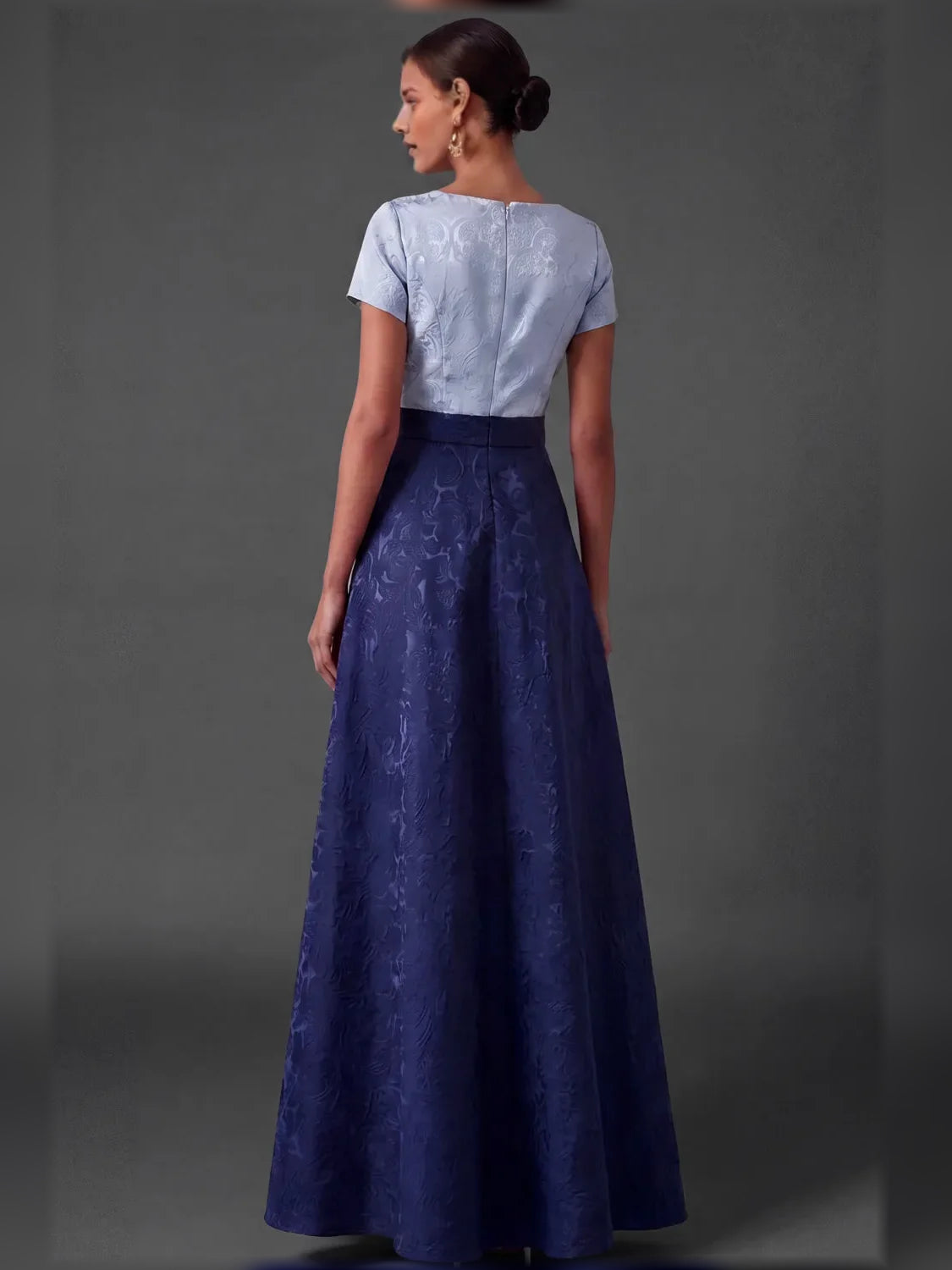 Navy Blue short mother of the bride dress, alternate view showing the bodice and skirt