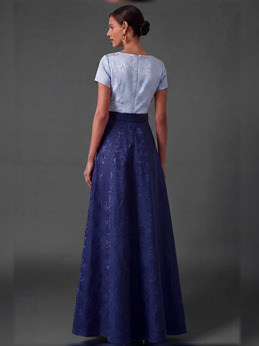 Navy Blue short mother of the bride dress, alternate view showing the bodice and skirt