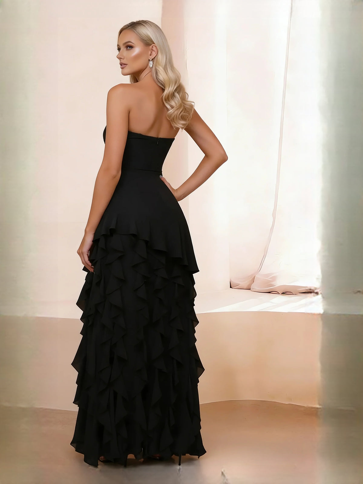 Red maxi prom dress, alternate view showing the bodice and skirt