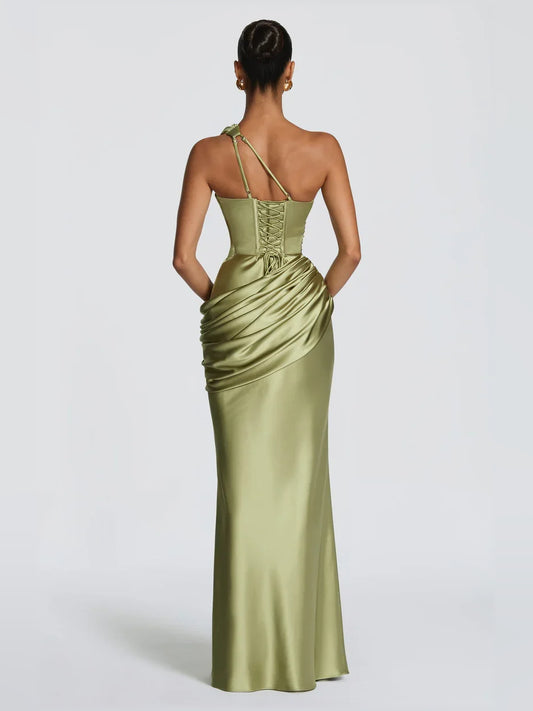 Olive Green a-line floor-length formal dress with cutout detail, alternate view