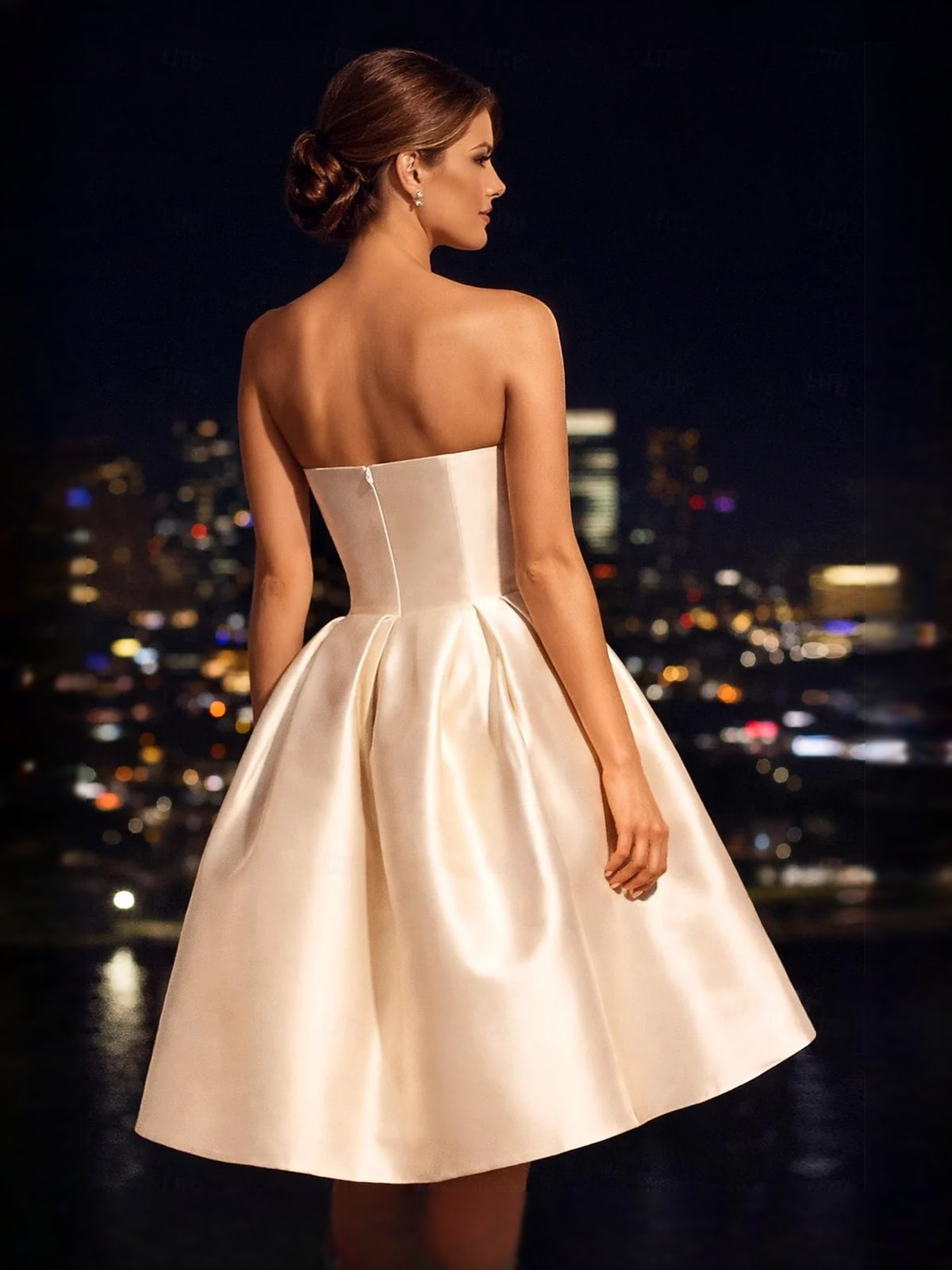 Blush Pink midi prom dress, back view showing the rear of the dress