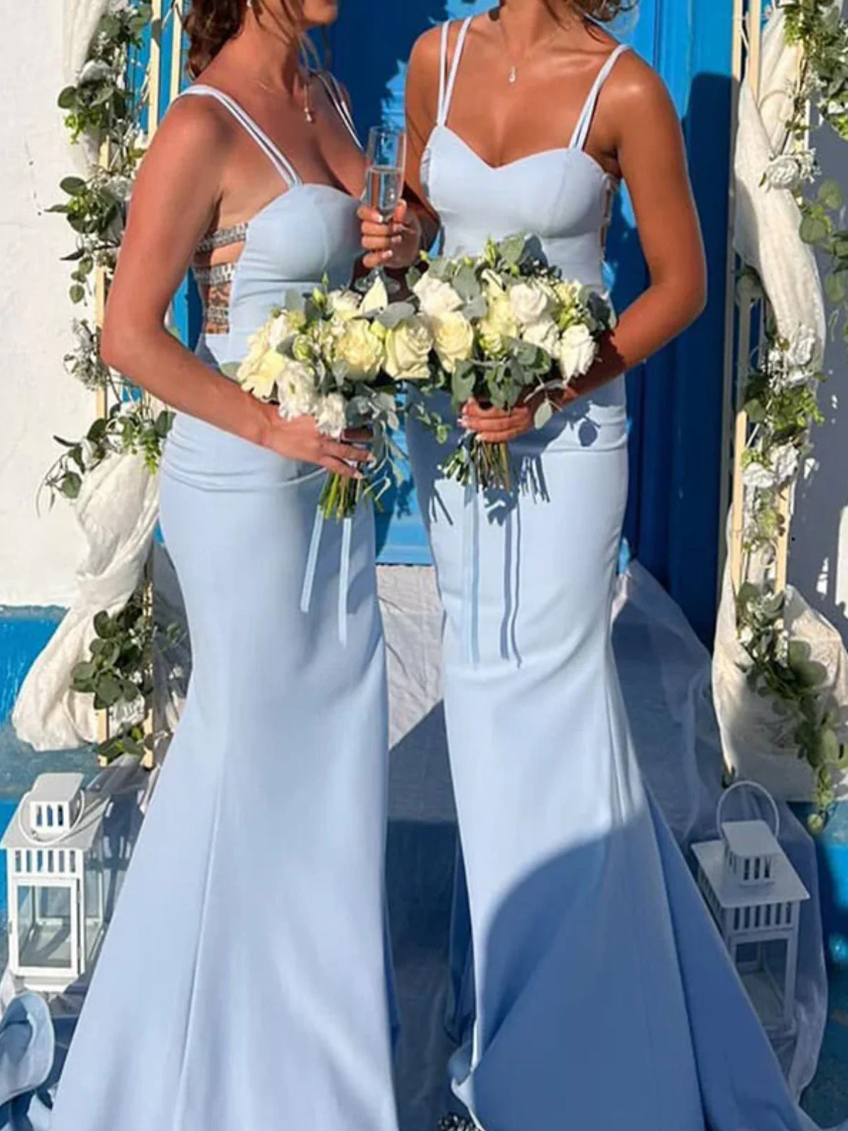 Sky Blue floor-length bridesmaid dress, alternate view showing the bodice and skirt