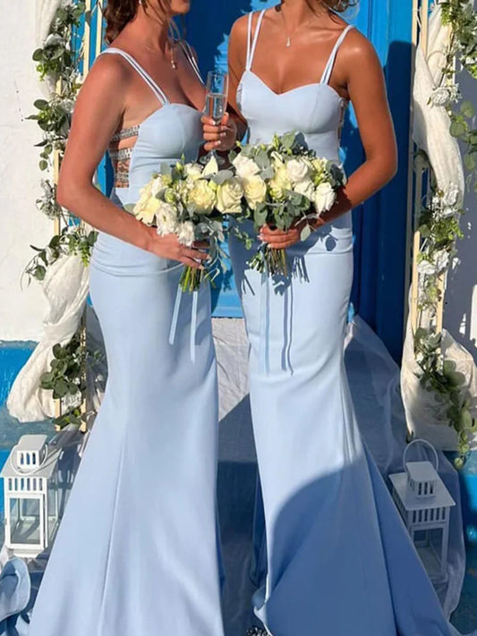Sky Blue floor-length bridesmaid dress, alternate view showing the bodice and skirt