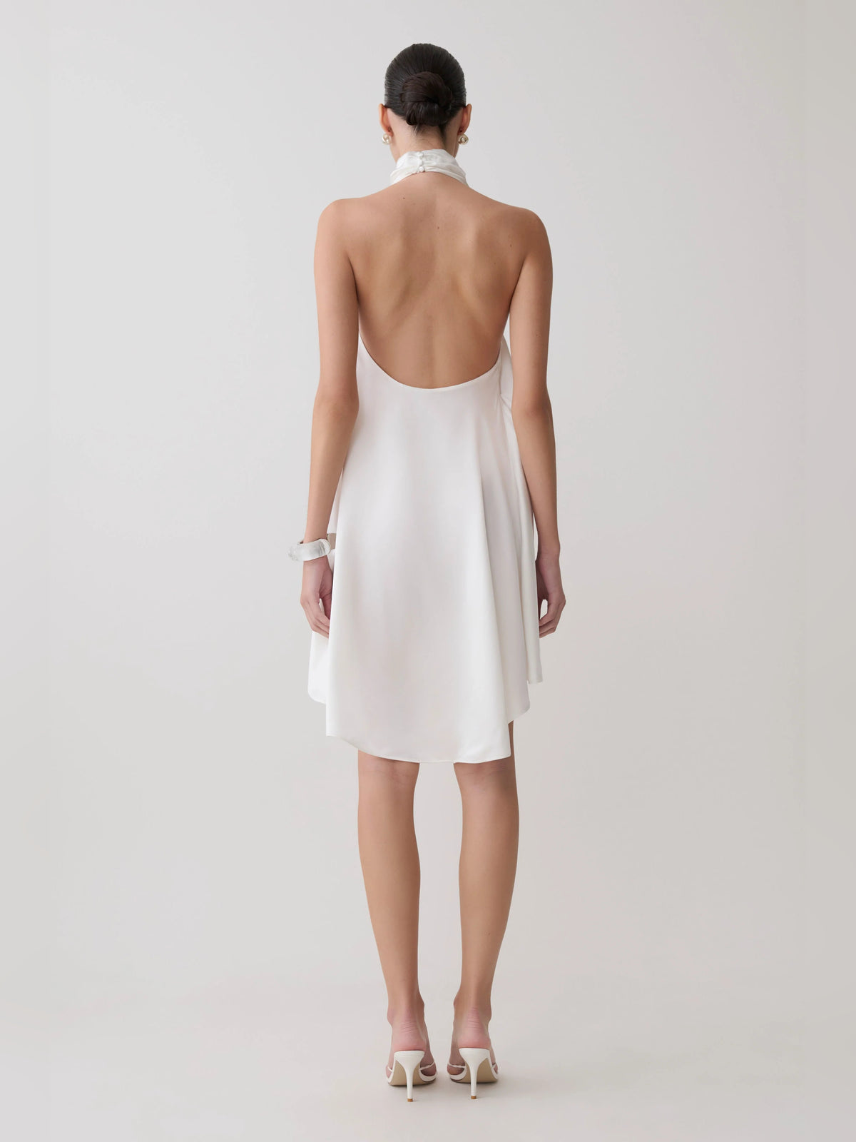 Ivory mini homecoming dress, alternate view showing the bodice and skirt