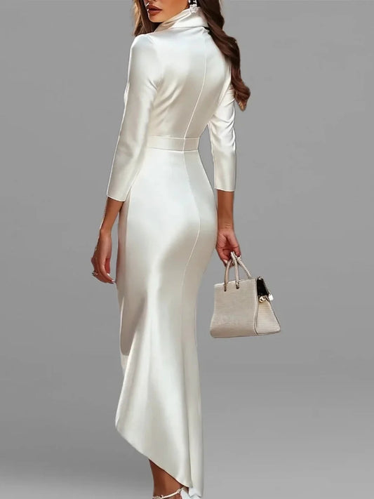Ivory white midi mother of the bride dress, alternate view showing the bodice and skirt
