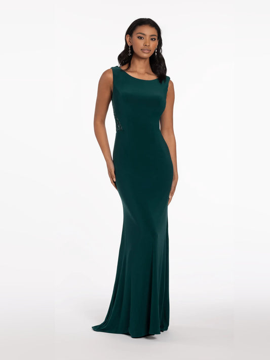Dark Green floor-length mother of the bride dress, alternate view showing the bodice and skirt