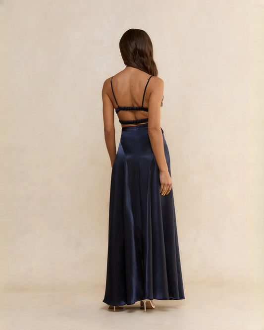 sleeveless satin a-line maxi bridesmaid dress - image 2