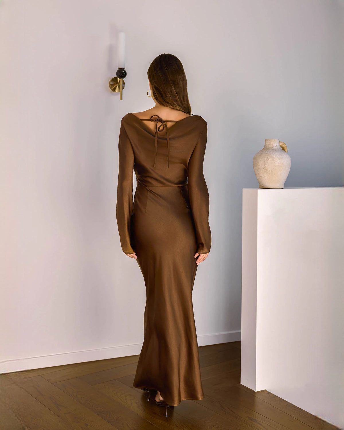sleeveless satin a-line maxi bridesmaid dress - image 2