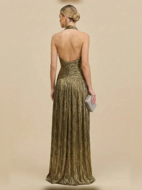 As Picture a-line floor-length formal dress with pleated skirt, alternate view