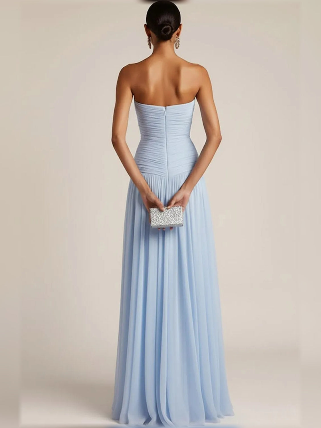 Light Blue a-line floor-length formal dress with ruching, alternate view