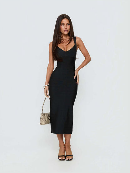 Black midi formal dress, alternate view