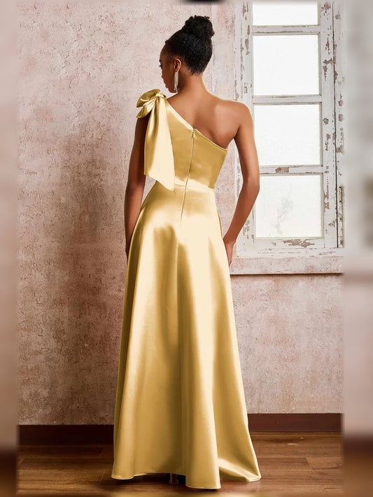 Light Pink a-line floor-length formal dress with bow detail, alternate view