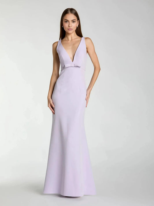 Lilac floor-length bridesmaid dress, alternate view showing the bodice and skirt