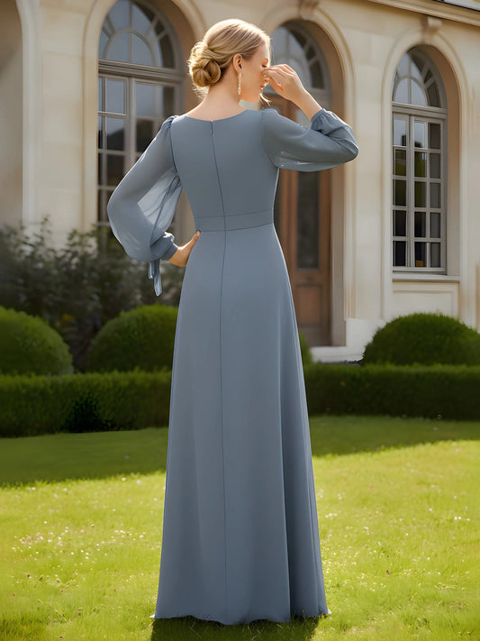 Dusty Blue floor-length mother of the bride dress, alternate view showing the bodice and skirt