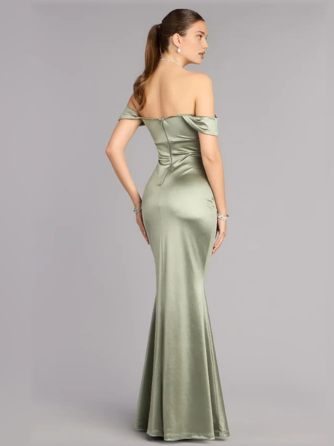 Sage Green mermaid floor-length formal dress with skirt slit, alternate view