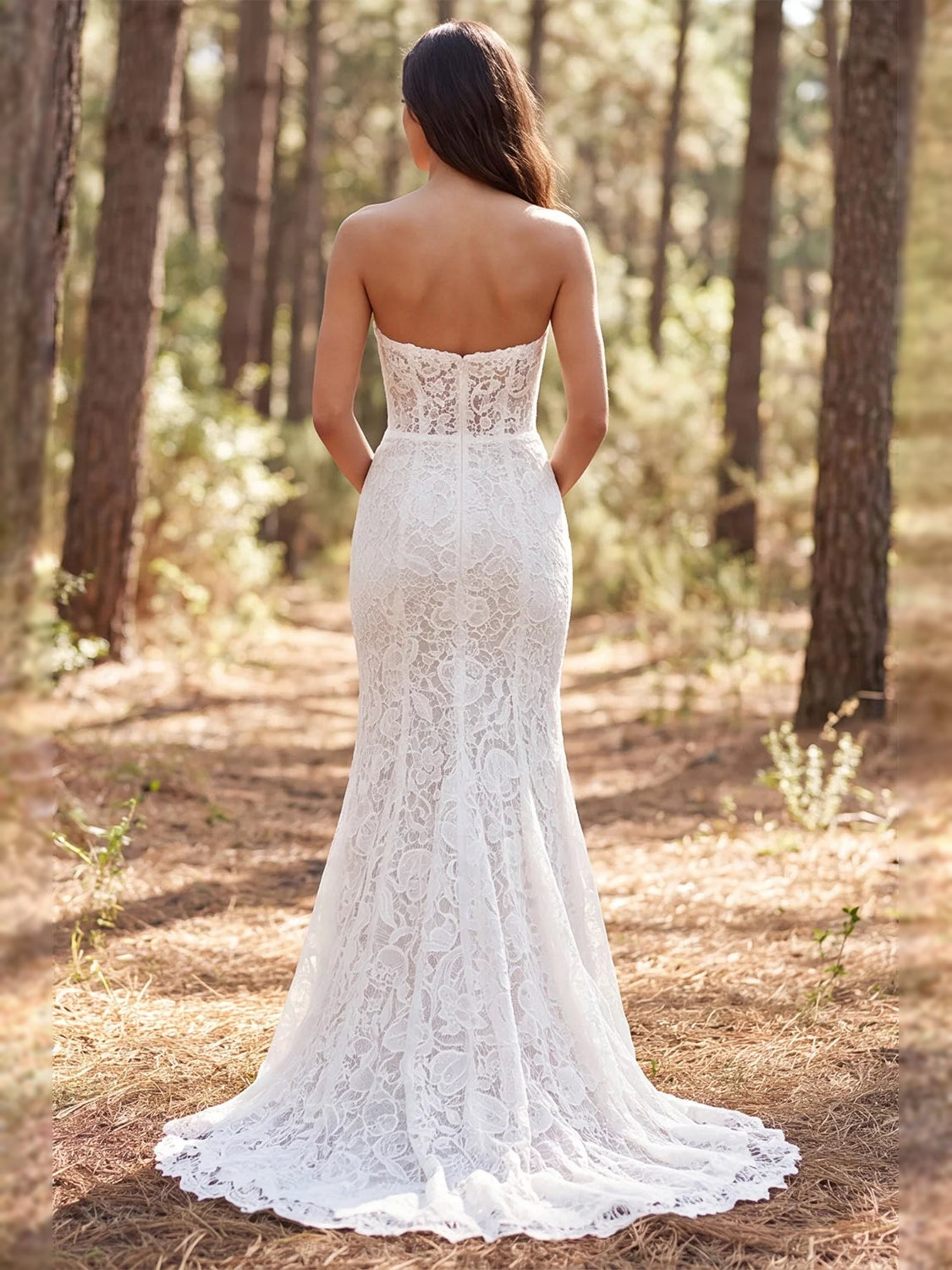 Ivory floor-length wedding dress, alternate view showing the bodice and skirt