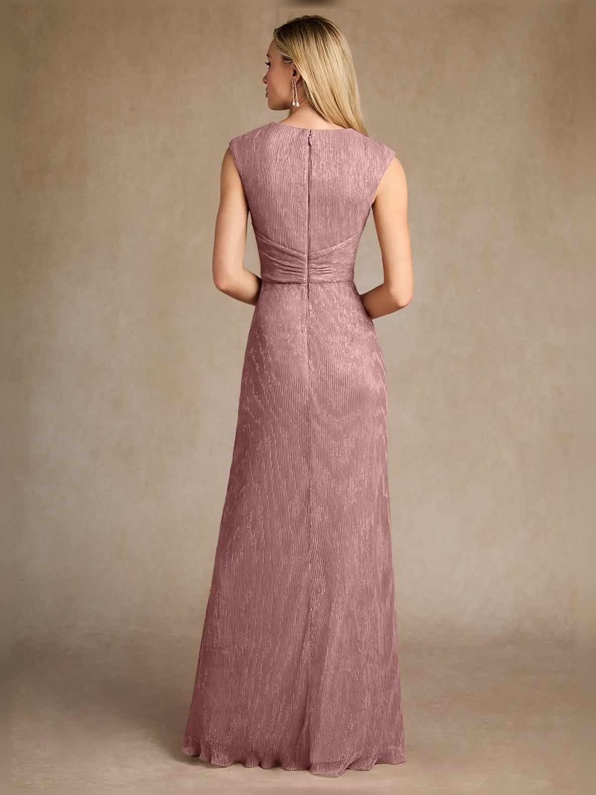 Dusty Rose maxi mother of the bride dress, alternate view showing the bodice and skirt