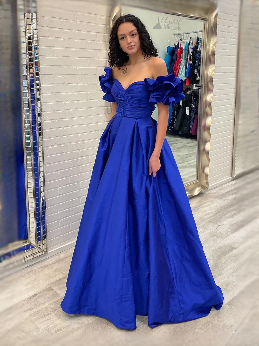 Royal Blue maxi prom dress, back view showing the rear of the dress
