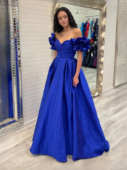 Royal Blue maxi prom dress, back view showing the rear of the dress