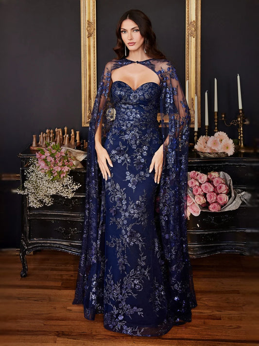 Navy Blue floor-length prom dress, alternate view showing the bodice and skirt