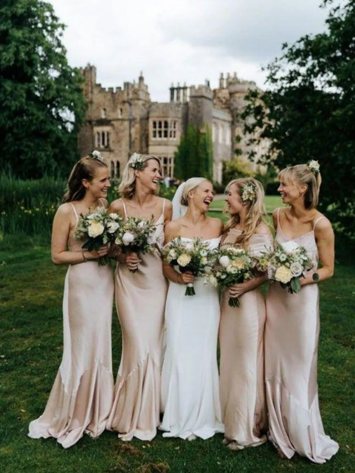 Champagne floor-length bridesmaid dress, alternate view showing the bodice and skirt