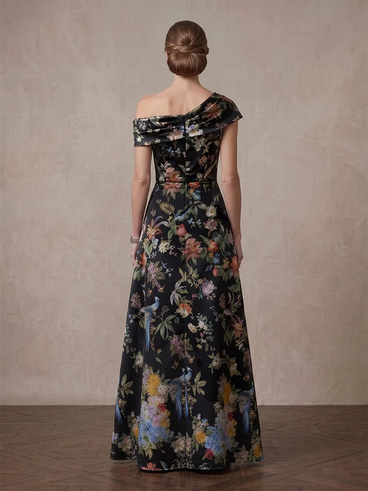 Black maxi mother of the bride dress, alternate view showing the bodice and skirt