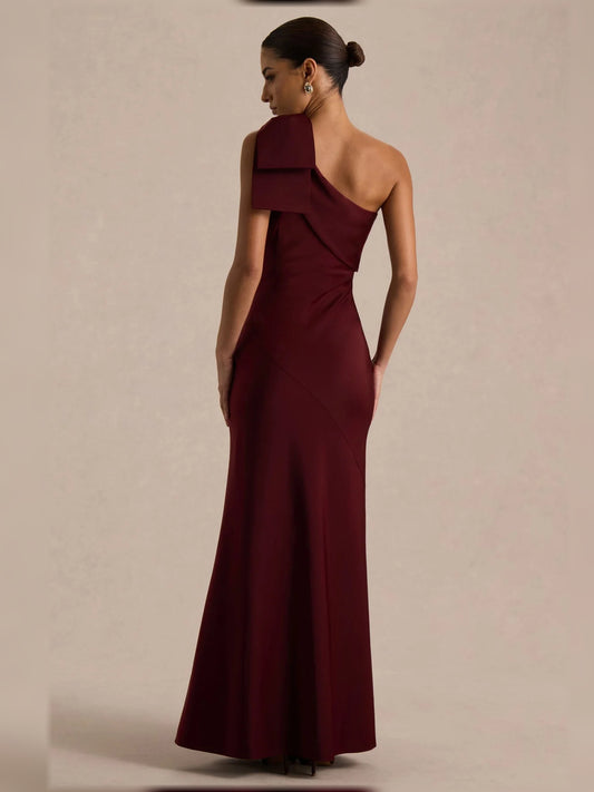 Burgundy ankle-length bridesmaid dress, alternate view showing the bodice and skirt