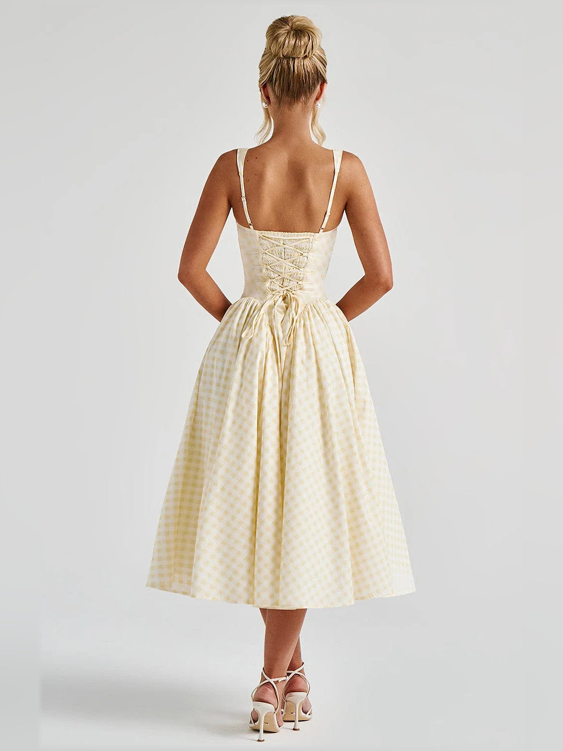 Lemon Gingham midi formal dress, alternate view