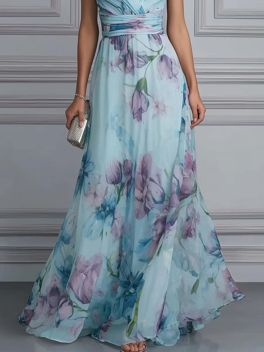 Blue maxi bridesmaid dress, alternate view showing the bodice and skirt