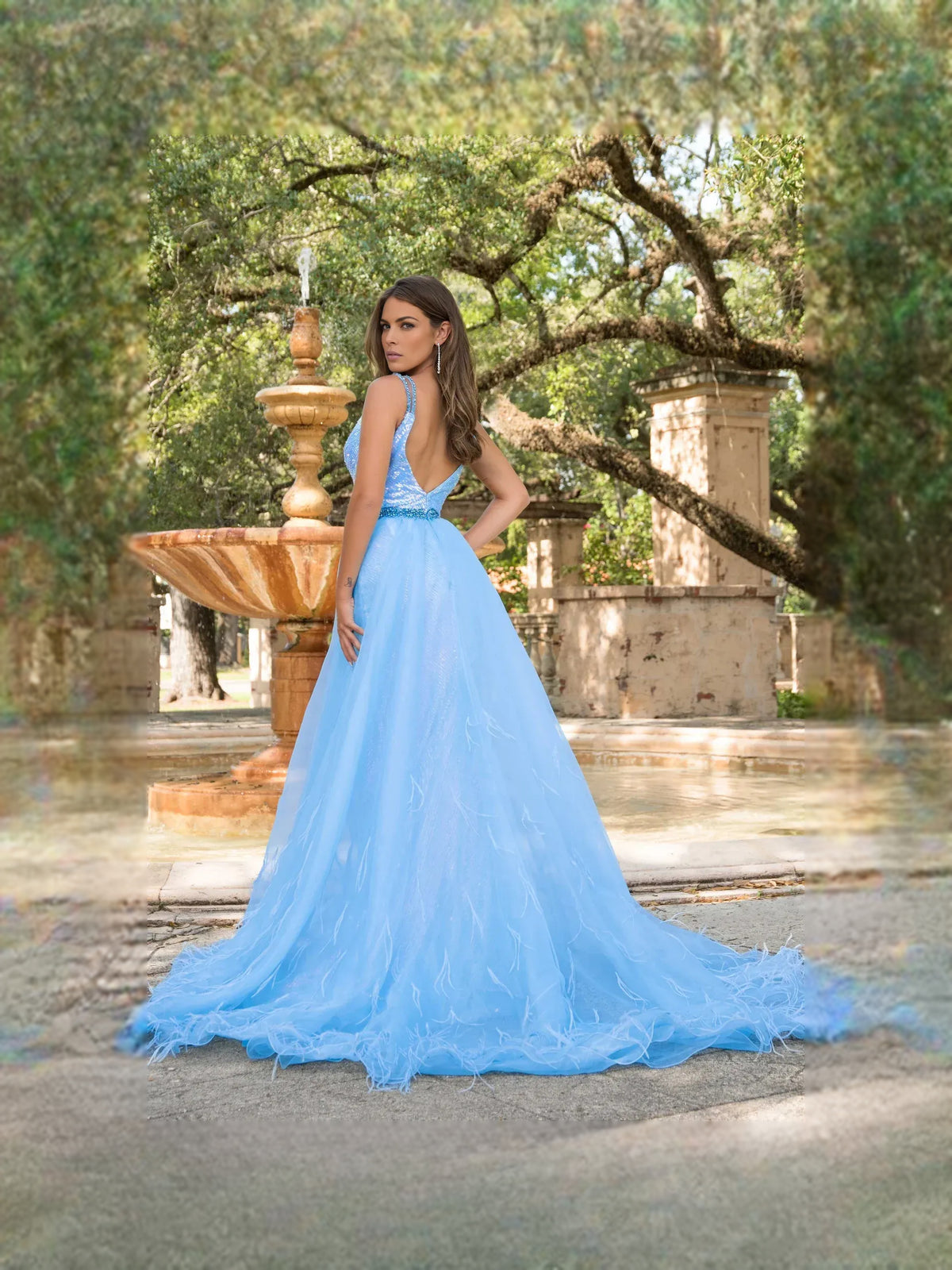 Blue floor-length prom dress, alternate view showing the bodice and skirt