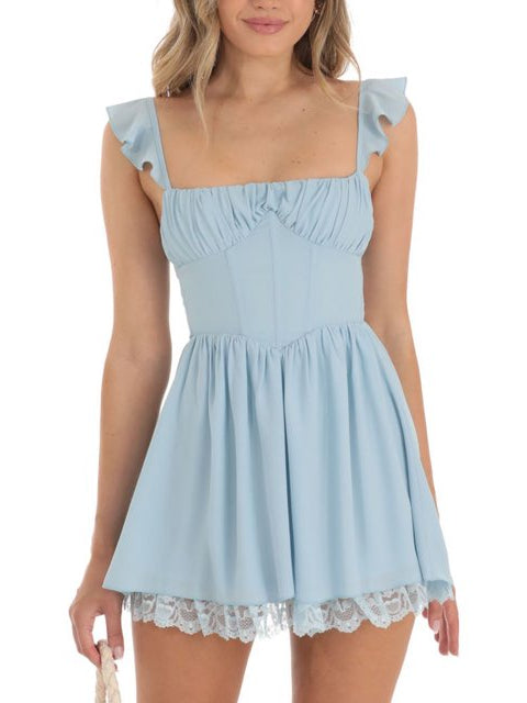 Orange mini homecoming dress, alternate view showing the bodice and skirt