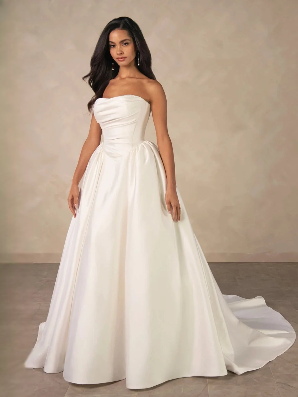 Ivory floor-length wedding dress, alternate view showing the bodice and skirt