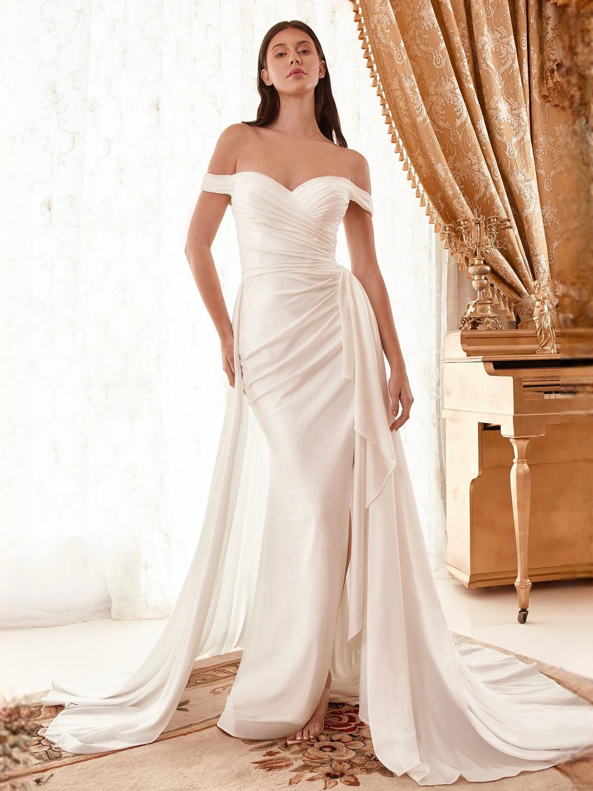 Ivory floor-length wedding dress, alternate view showing the bodice and skirt