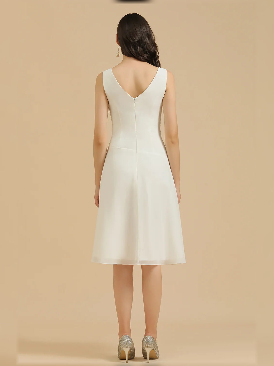 White mini bridesmaid dress, alternate view showing the bodice and skirt