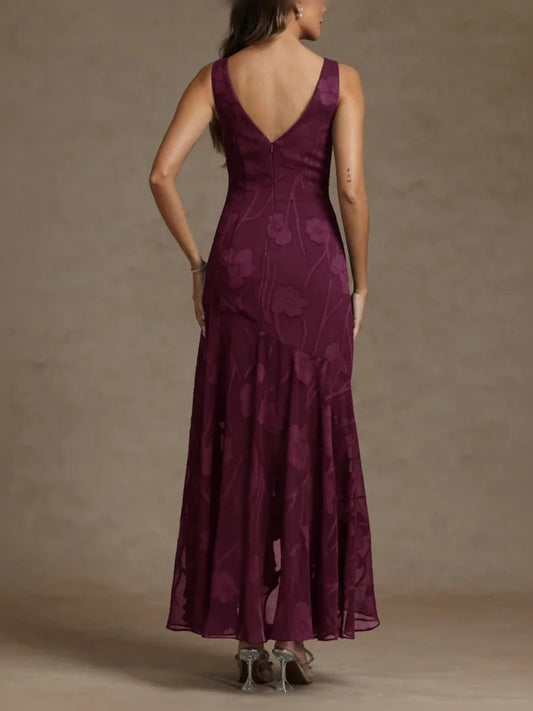 Deep Red high-low mother of the bride dress, alternate view showing the bodice and skirt