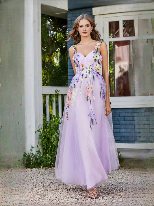 Lilac floor-length prom dress, alternate view showing the bodice and skirt