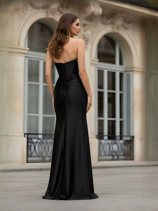Black maxi prom dress, alternate view showing the bodice and skirt