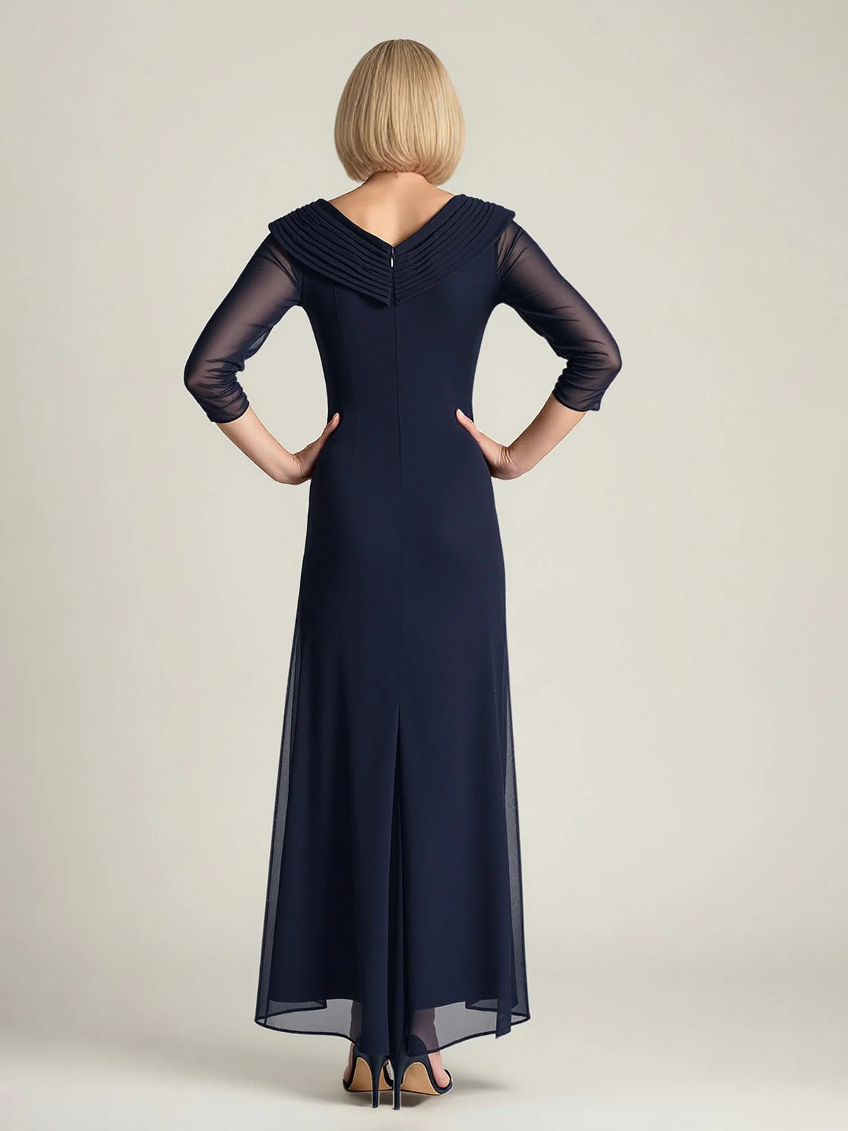Dark Navy floor-length mother of the bride dress, alternate view showing the bodice and skirt