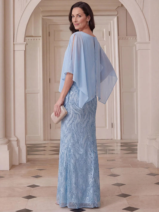 Steel Blue maxi mother of the bride dress, alternate view showing the bodice and skirt