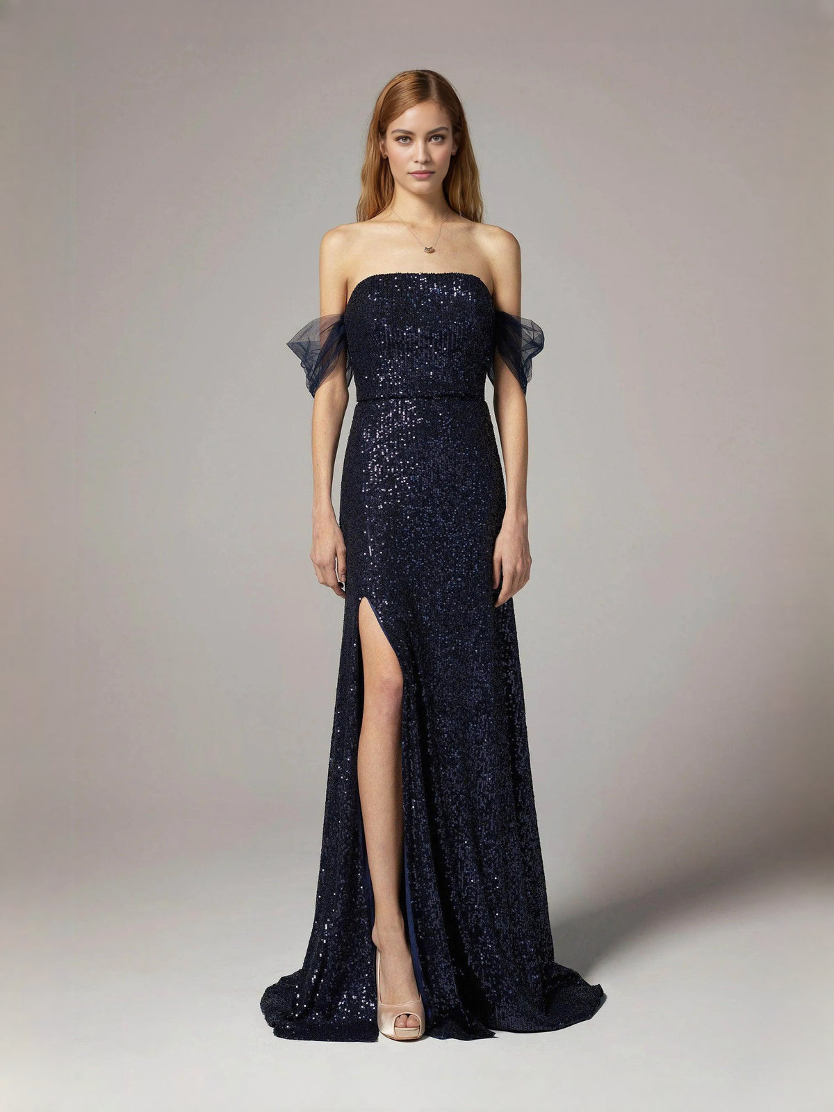 Dark Navy floor-length prom dress, alternate view showing the bodice and skirt