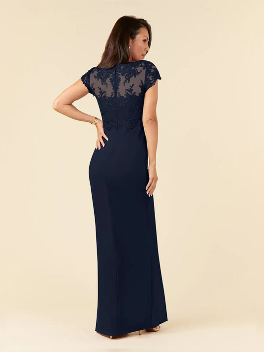 Dark Navy short mother of the bride dress, alternate view showing the bodice and skirt