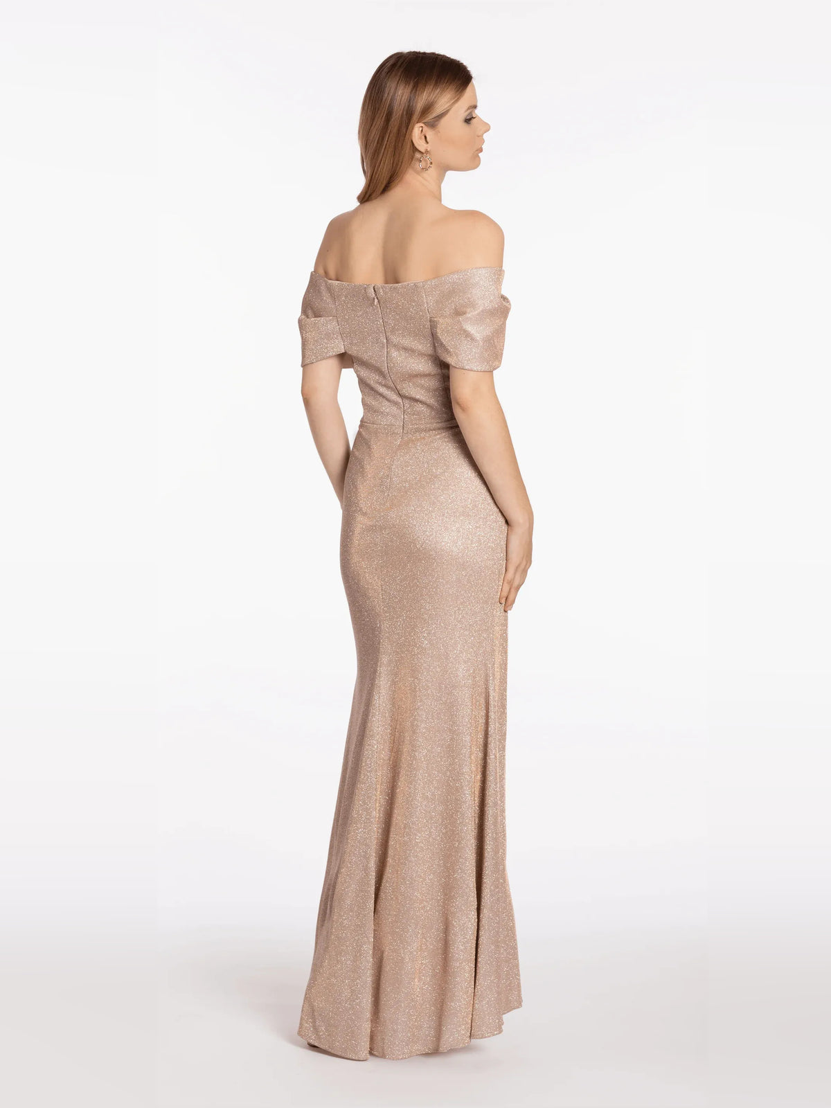 Champagne floor-length mother of the bride dress, alternate view showing the bodice and skirt