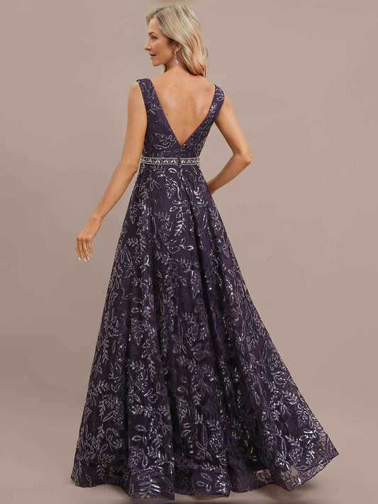 Deep Purple floor-length mother of the bride dress, alternate view showing the bodice and skirt