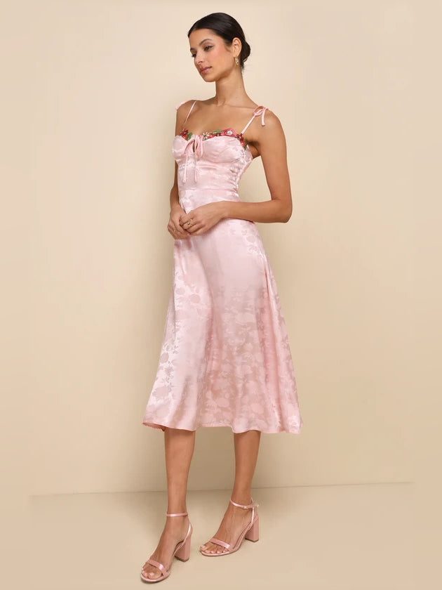 Light Pink midi formal dress with embroidery, alternate view