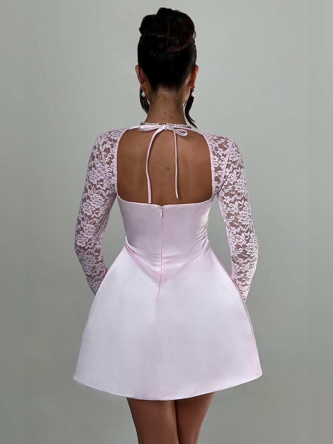 Blush mini homecoming dress, alternate view showing the bodice and skirt
